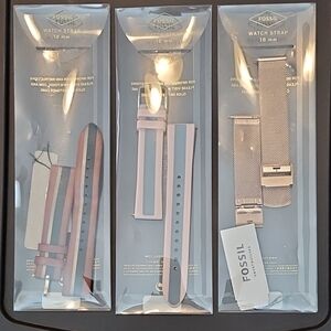 Fossil Watch Strap Trio - Brown, Pink, Rose Gold. 18mm